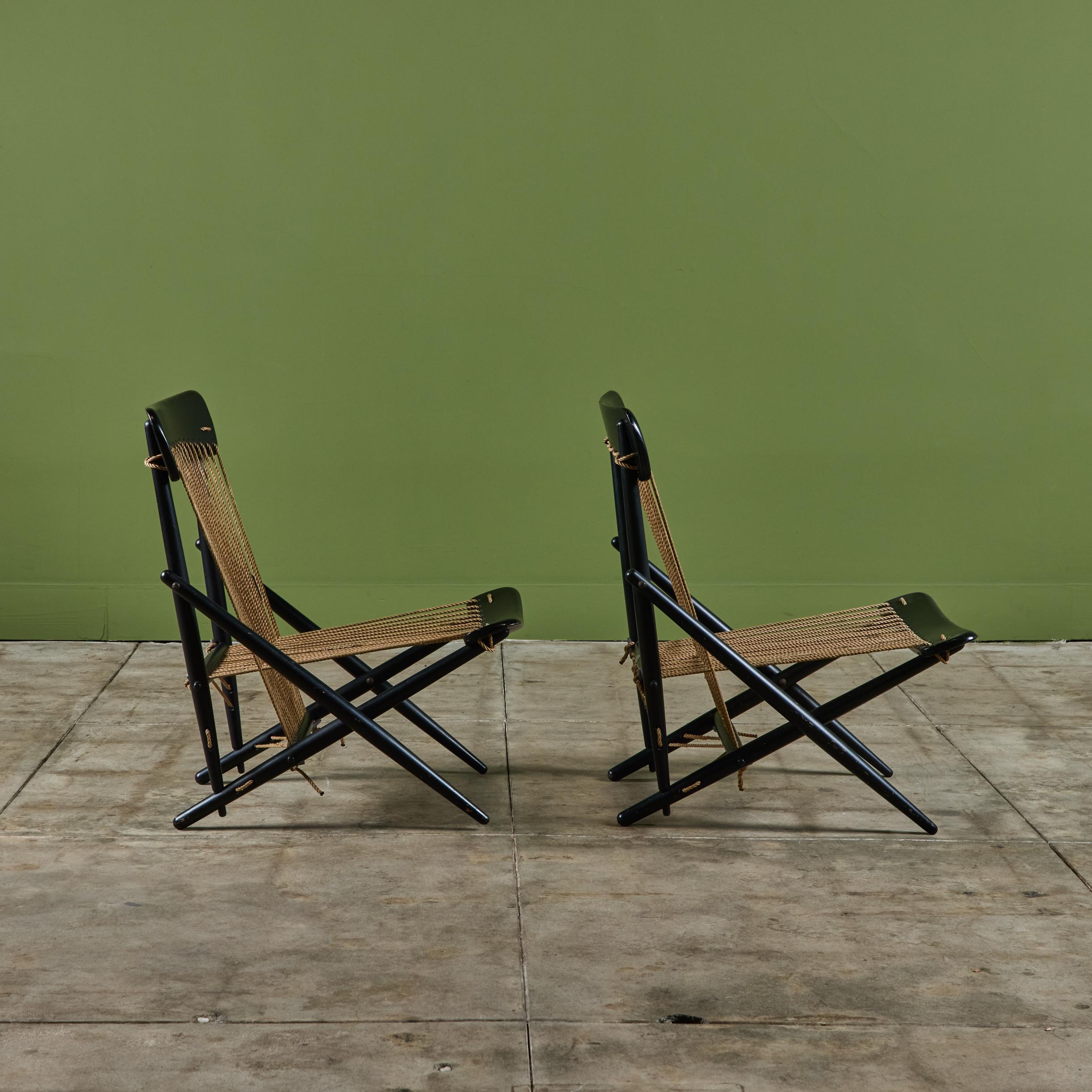 Mid-Century Modern Paire de chaises longues en corde Maruni en vente