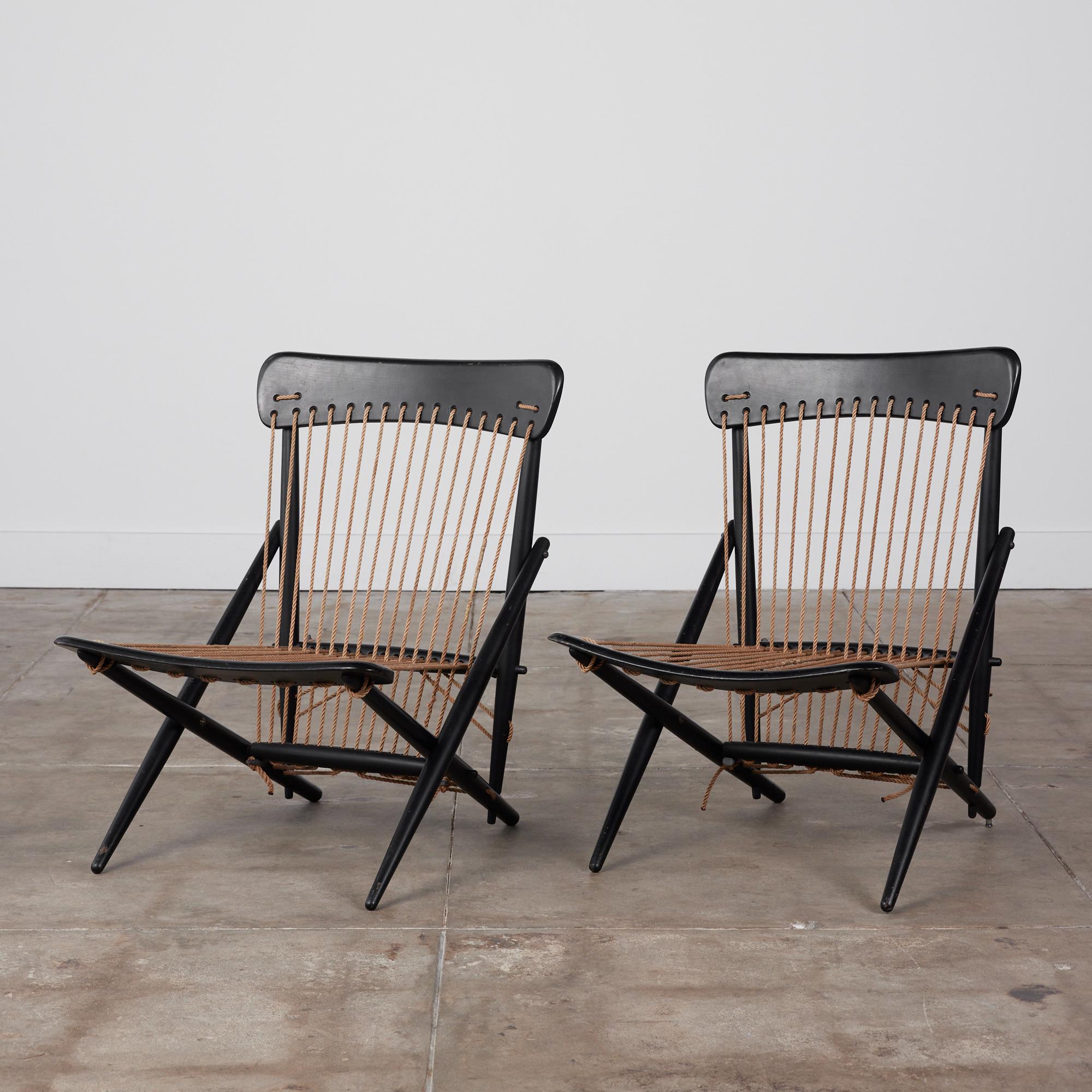 Mid-Century Modern Paire de chaises longues en corde Maruni en vente