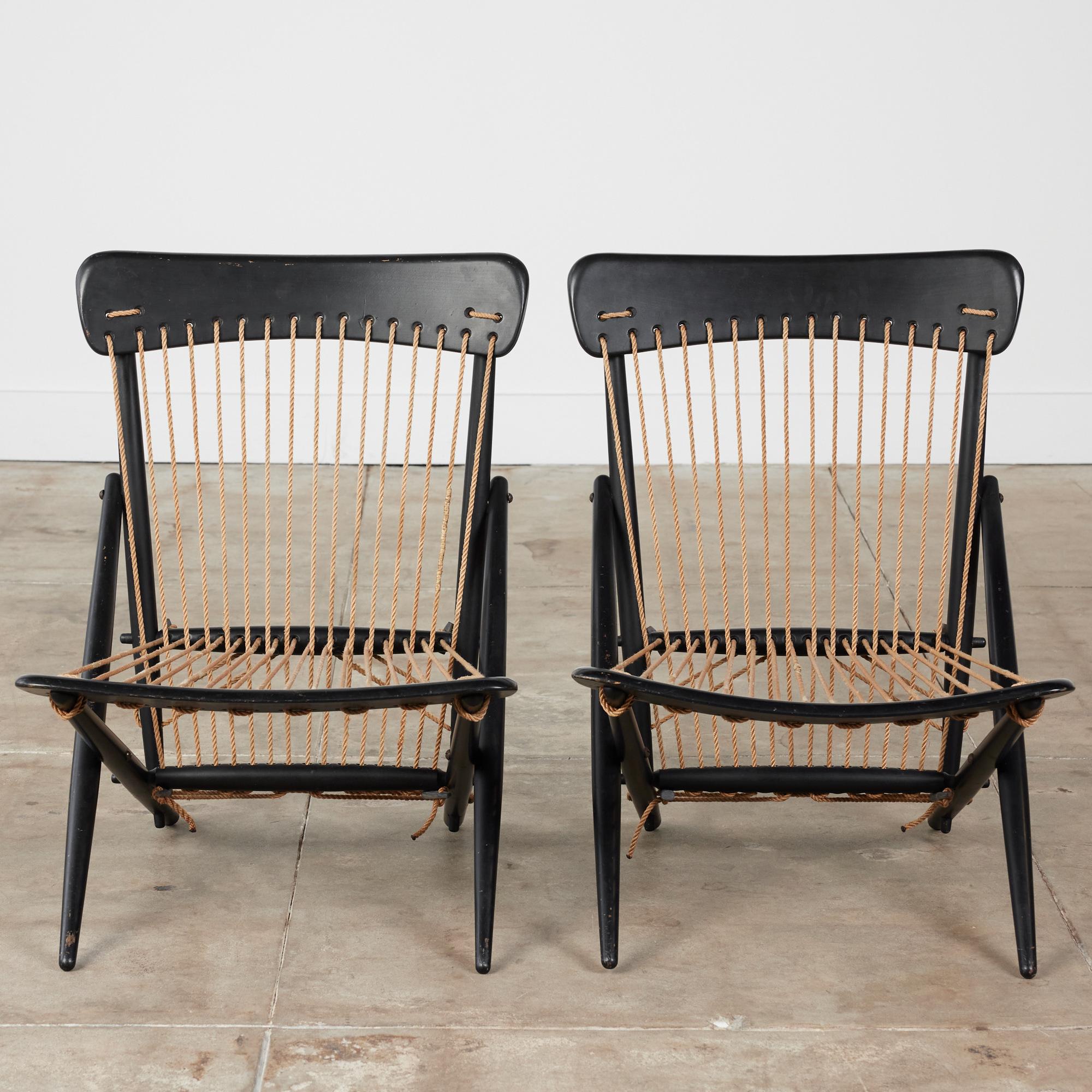 Ebonized Pair of Maruni Rope Lounge Chairs For Sale