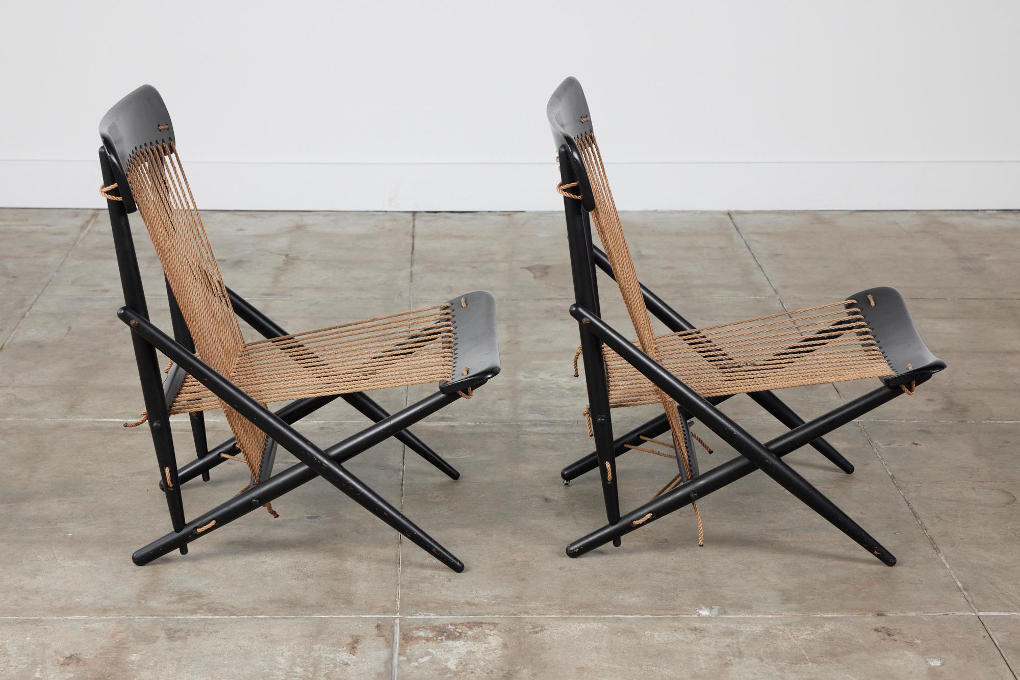 Mid-20th Century Pair of Maruni Rope Lounge Chairs For Sale
