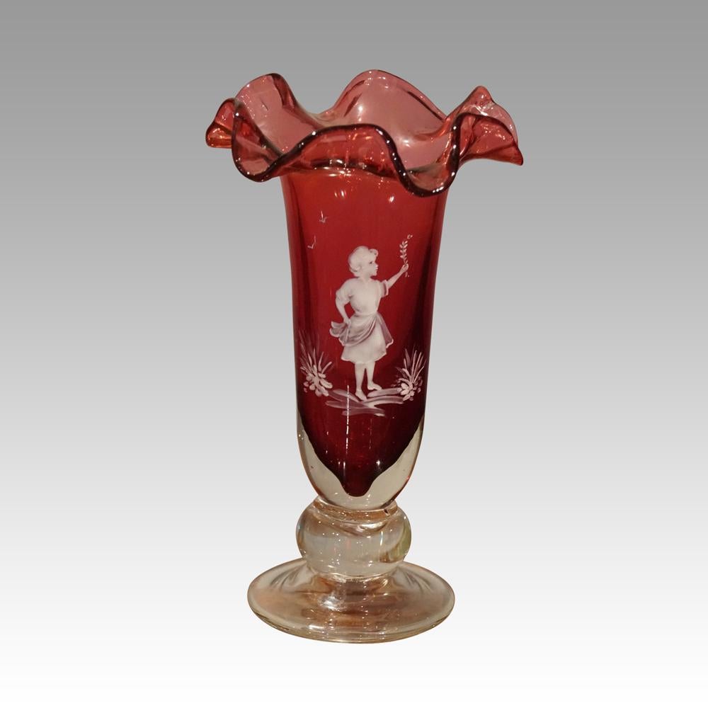 Czech Pair of Mary Gregory Cranberry Glass Vases For Sale