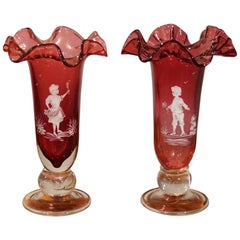 Pair of Mary Gregory Cranberry Glass Vases
