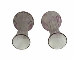 Pair of Mary Gregory Pink and Clear Glass Hand Painted Enameled Vases