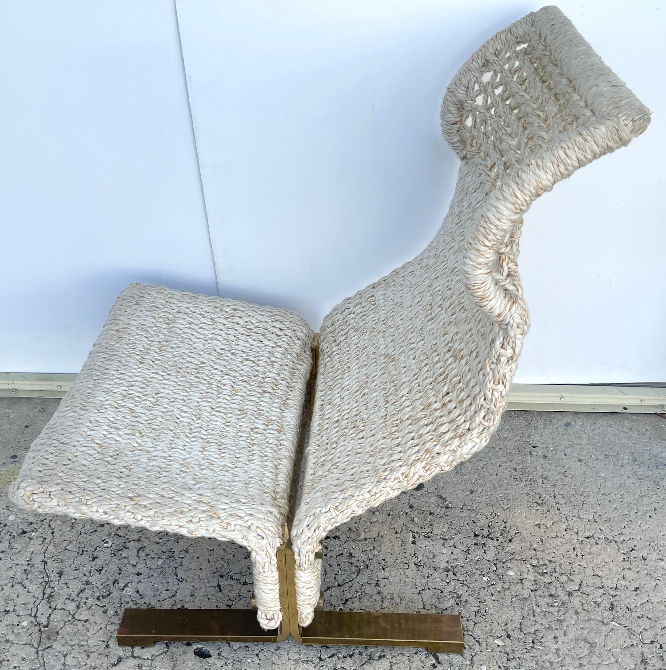 Woven Pair of Marzio Cecchi Brass & Rope Lounge Chairs