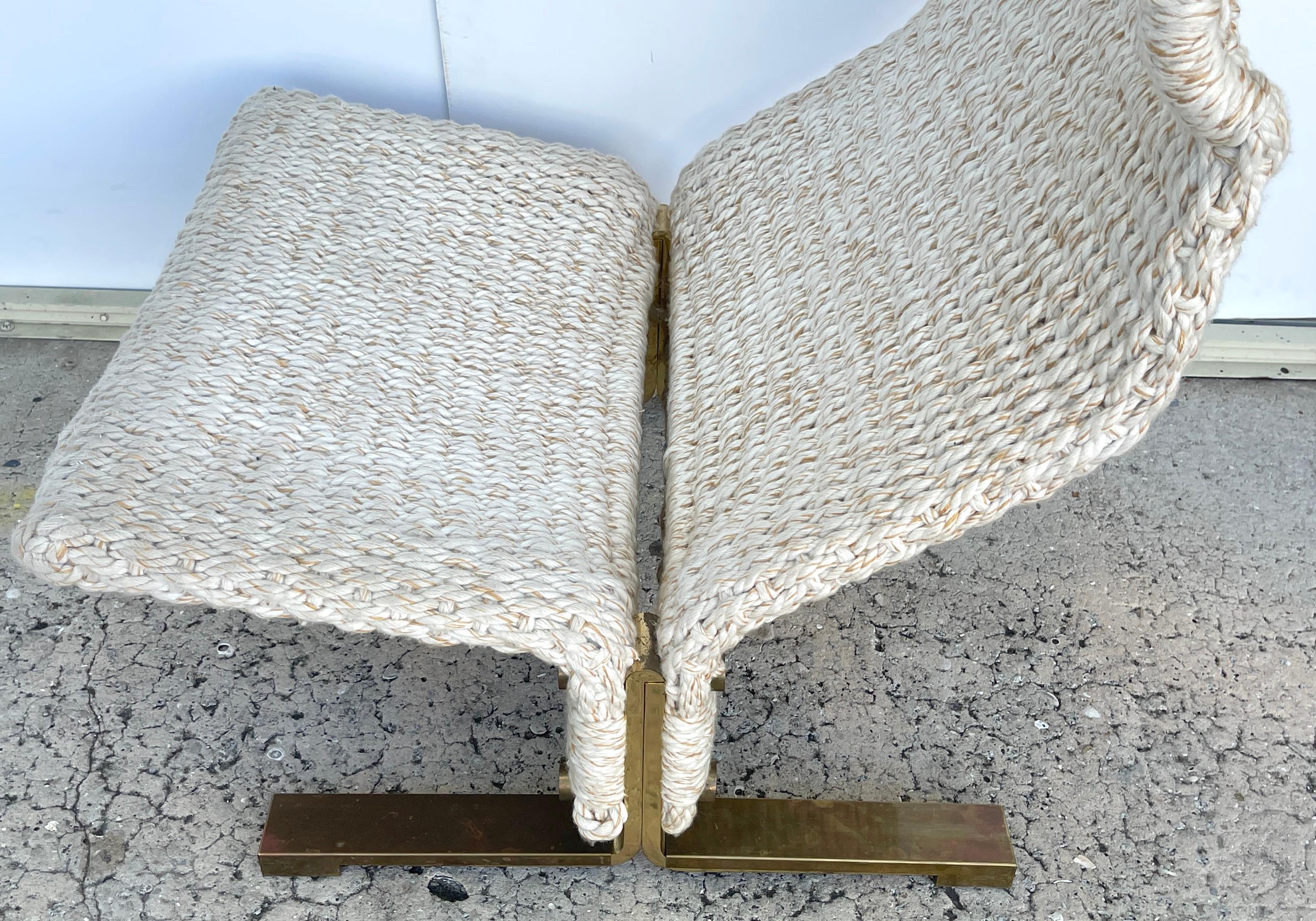 Pair of Marzio Cecchi Brass & Rope Lounge Chairs In Good Condition In West Palm Beach, FL