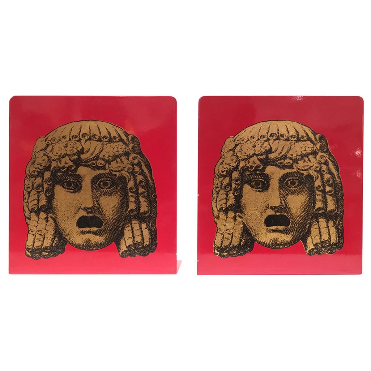 Pair of 'Maschere' (Masks) Bookends by Piero Fornasetti, Italy, circa 1950 For Sale