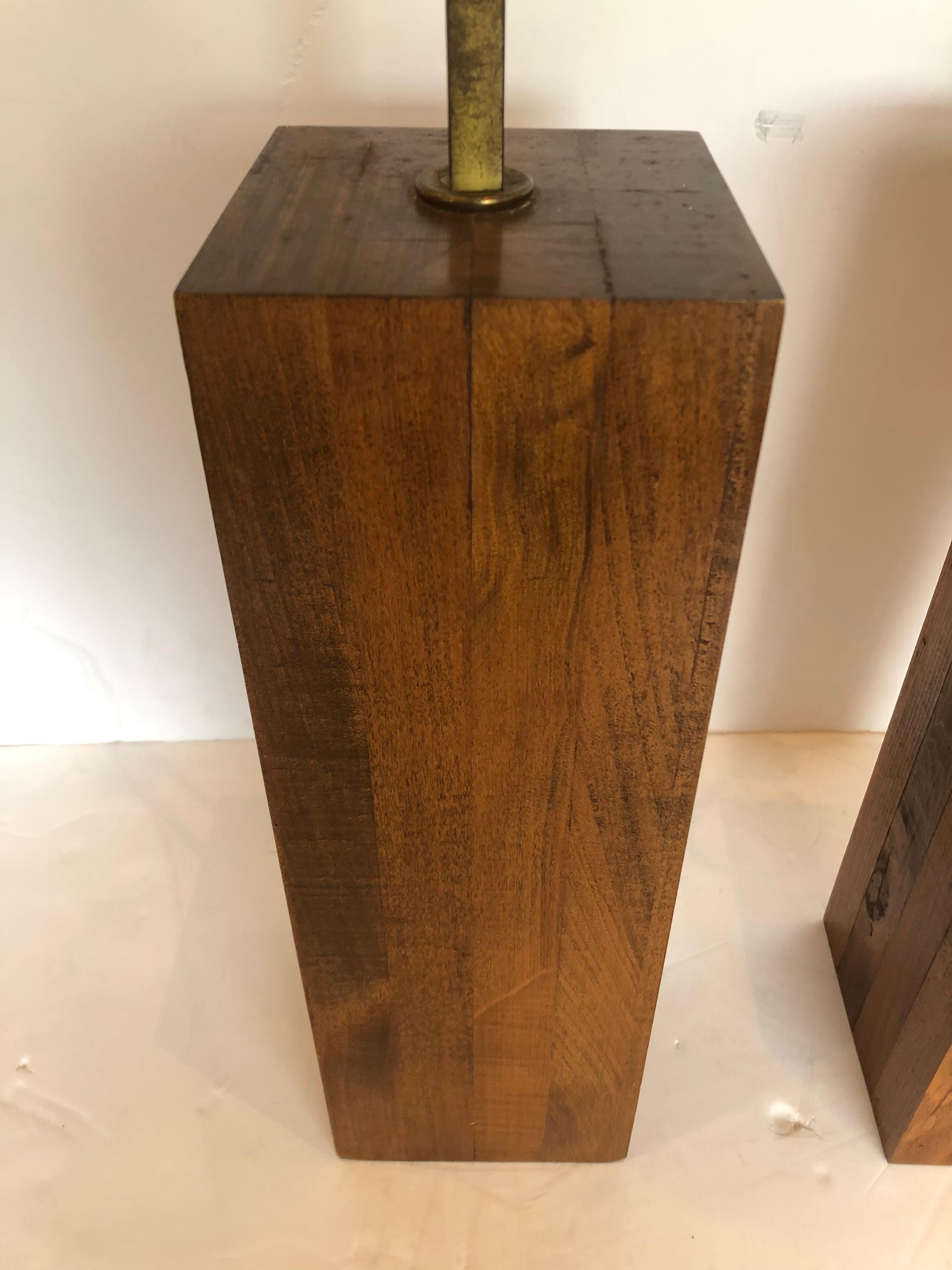 Organic Modern Pair of Masculine Walnut Block Form Mid-Century Modern Table Lamps