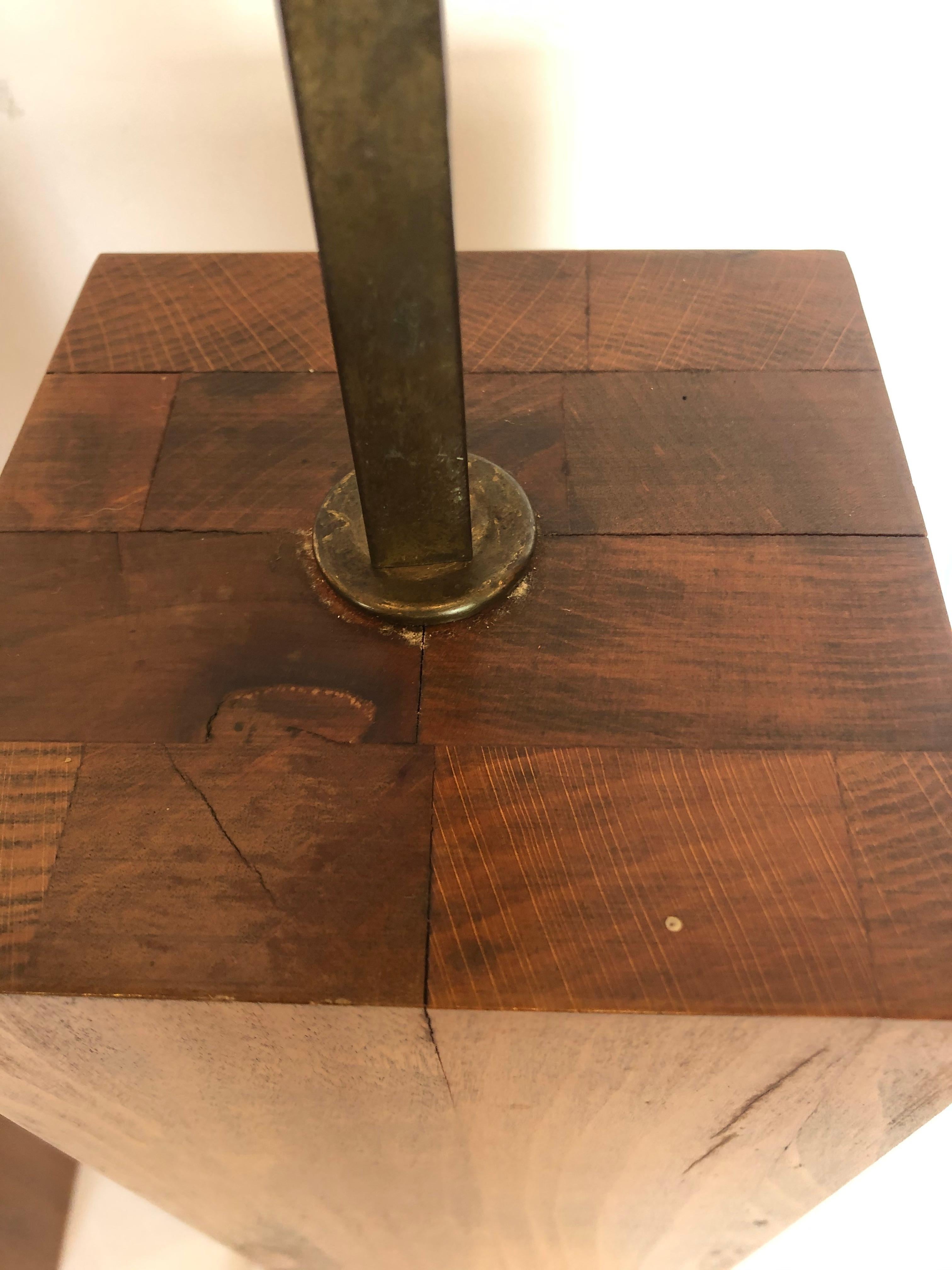 American Pair of Masculine Walnut Block Form Mid-Century Modern Table Lamps