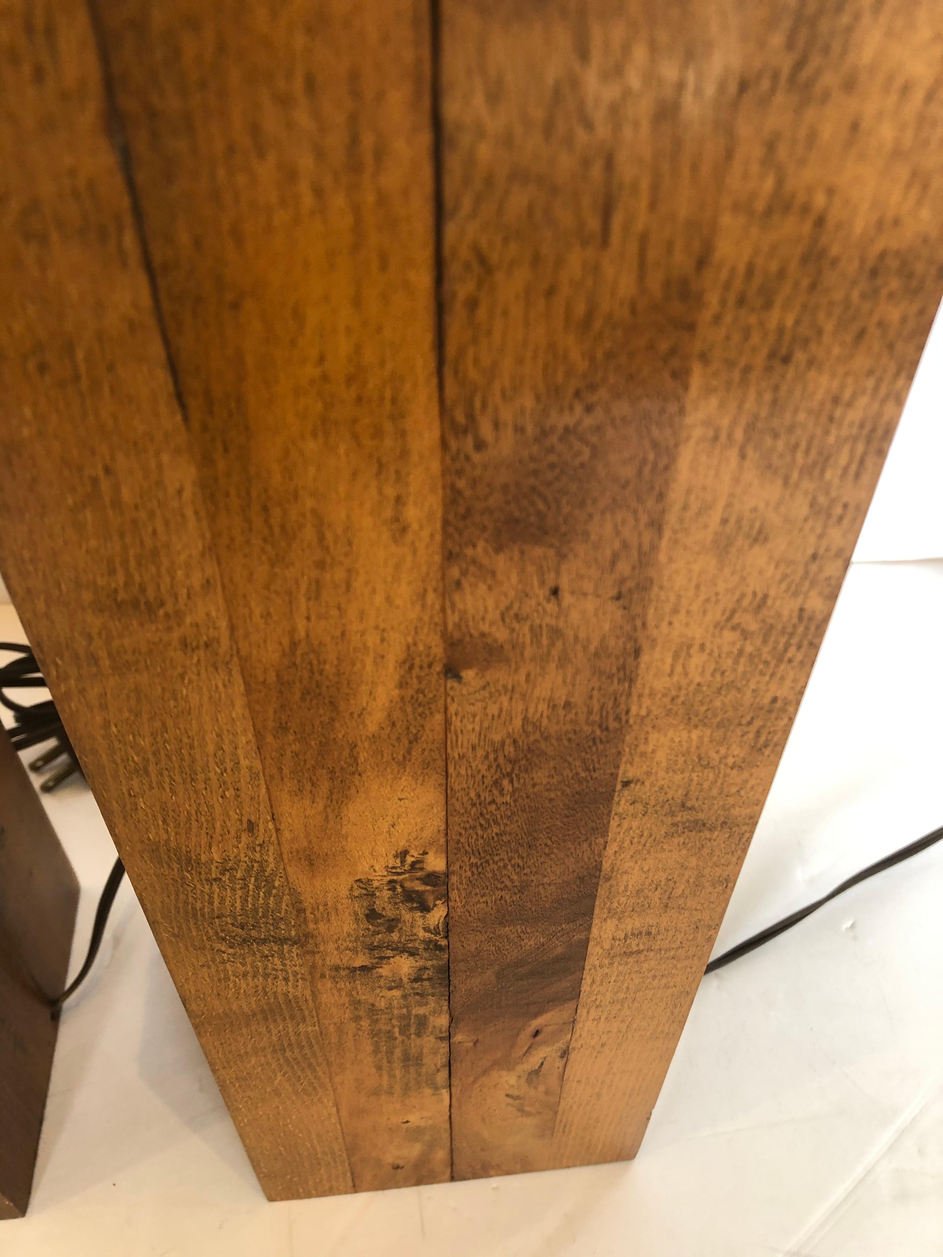 Pair of Masculine Walnut Block Form Mid-Century Modern Table Lamps In Good Condition In Hopewell, NJ