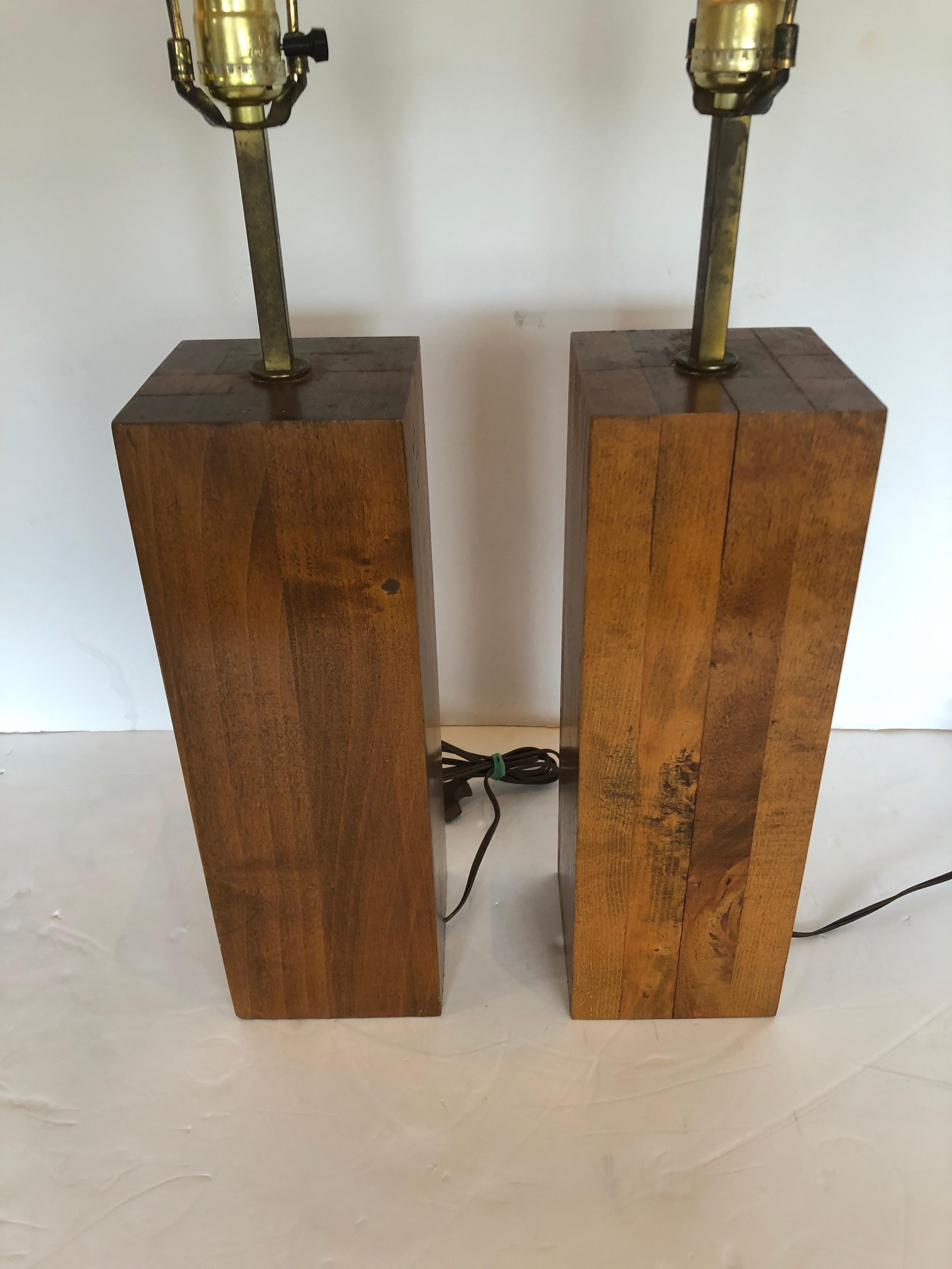 Mid-20th Century Pair of Masculine Walnut Block Form Mid-Century Modern Table Lamps