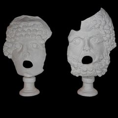 Pair of Masks of "Comedia Del Arte", Plaster, circa 2000, France