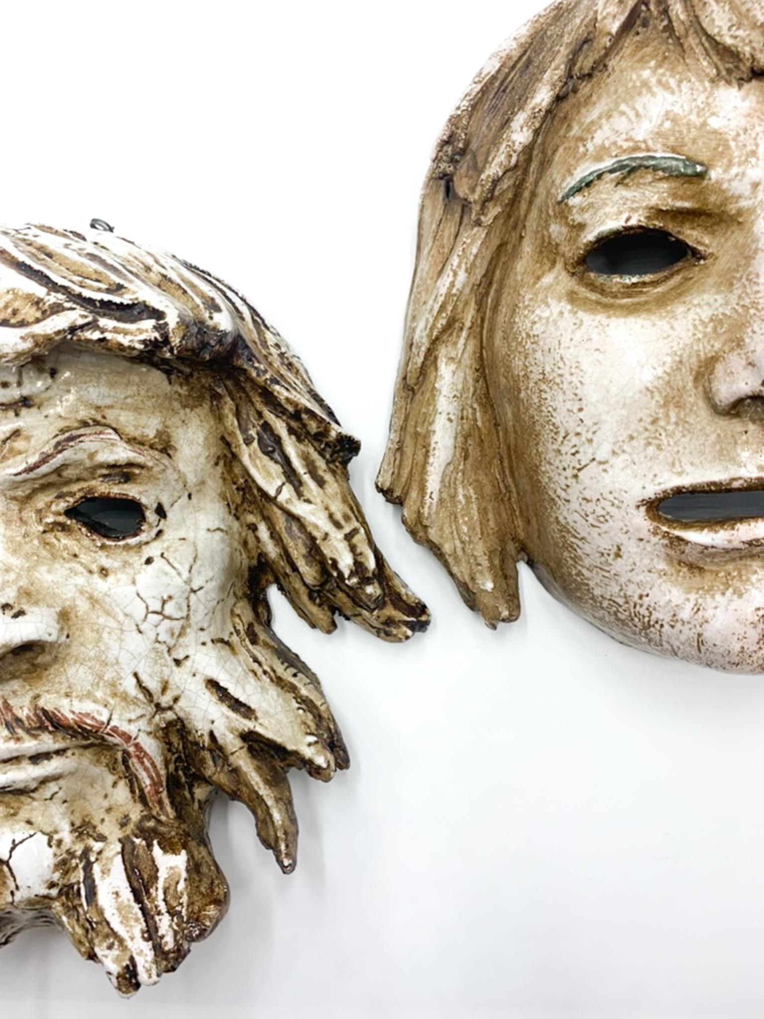 Pair of Masks Sculpted in Terracotta by Roberto Rigon, 1960s In Good Condition For Sale In Milano, MI