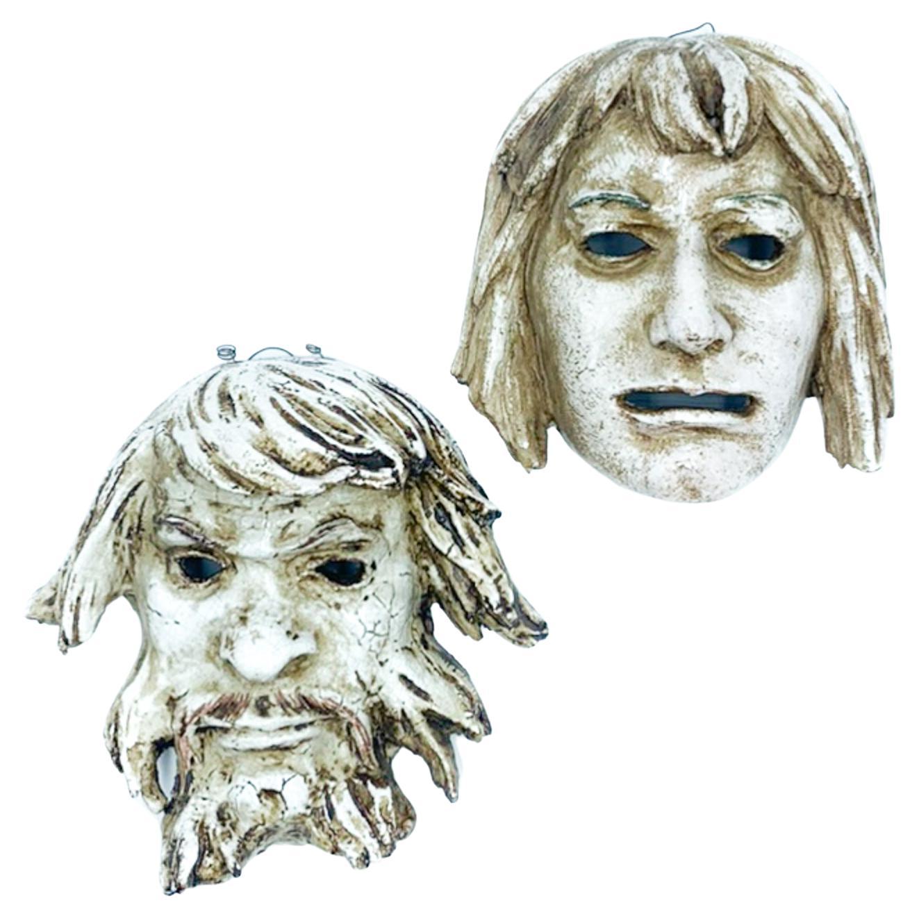 Pair of Masks Sculpted in Terracotta by Roberto Rigon, 1960s