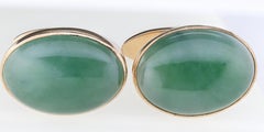 Pair of Mason Kay Certified Natural Green Jadeite Jade, 14K Yellow Gold Cufflink