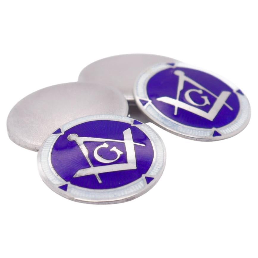 Pair of Masonic Sterling Silver & Enamel Cufflinks