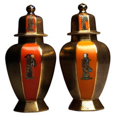 Pair of Mason's Ashworth Chinoiserie Covered Jars