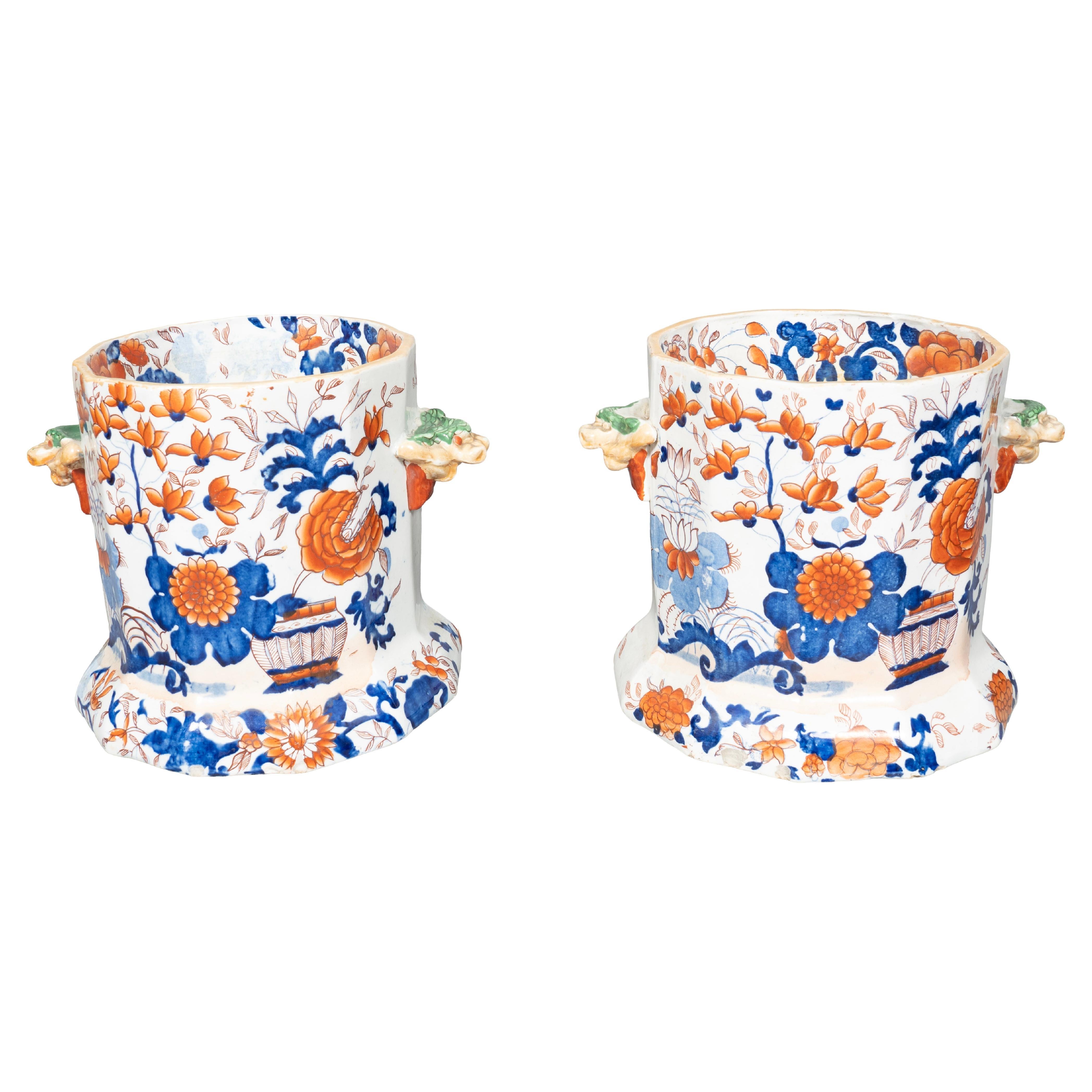 Pair of Masons Ironstone Imari Pattern Cache Pots For Sale