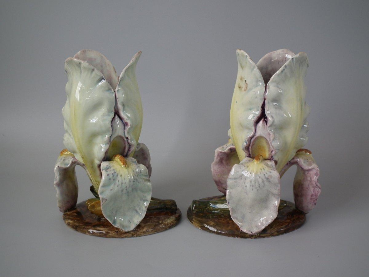 Pair of Massier Style French Majolica Iris Vases 5