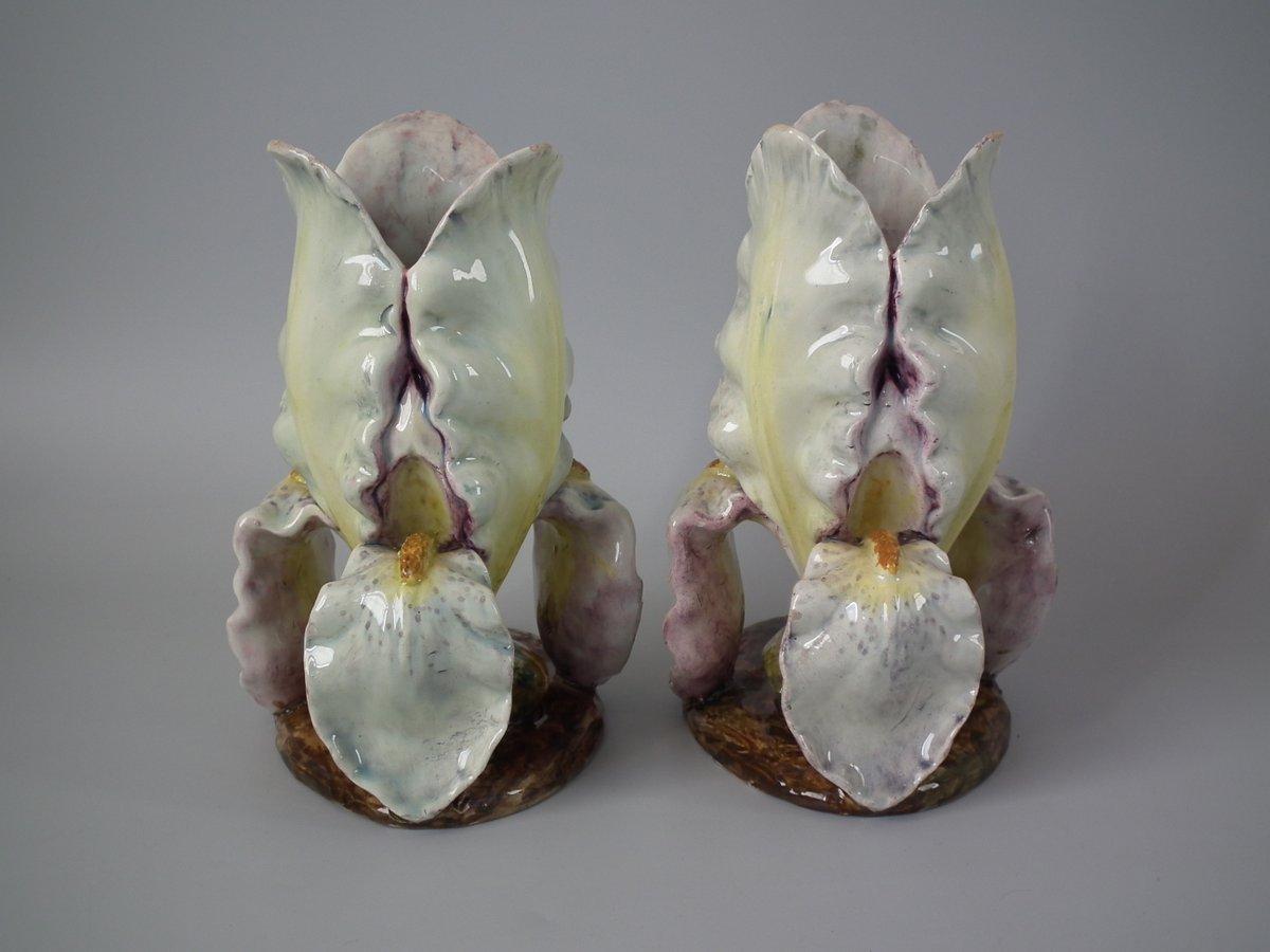 Pair of Massier Style French Majolica Iris Vases 6