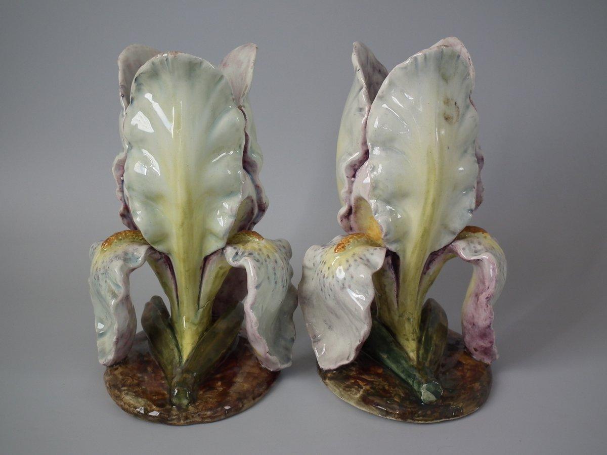 Pair of Massier Style French Majolica Iris Vases 4