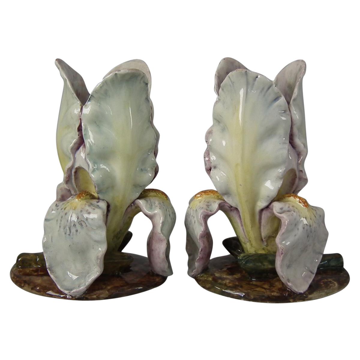 Pair of Massier Style French Majolica Iris Vases