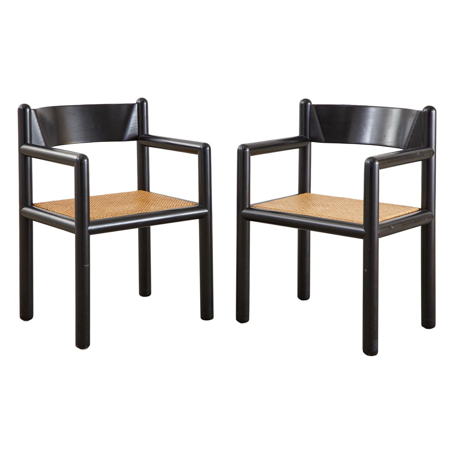 Pair of Massimo and Lella Vignelli Caned Acorn Armchairs