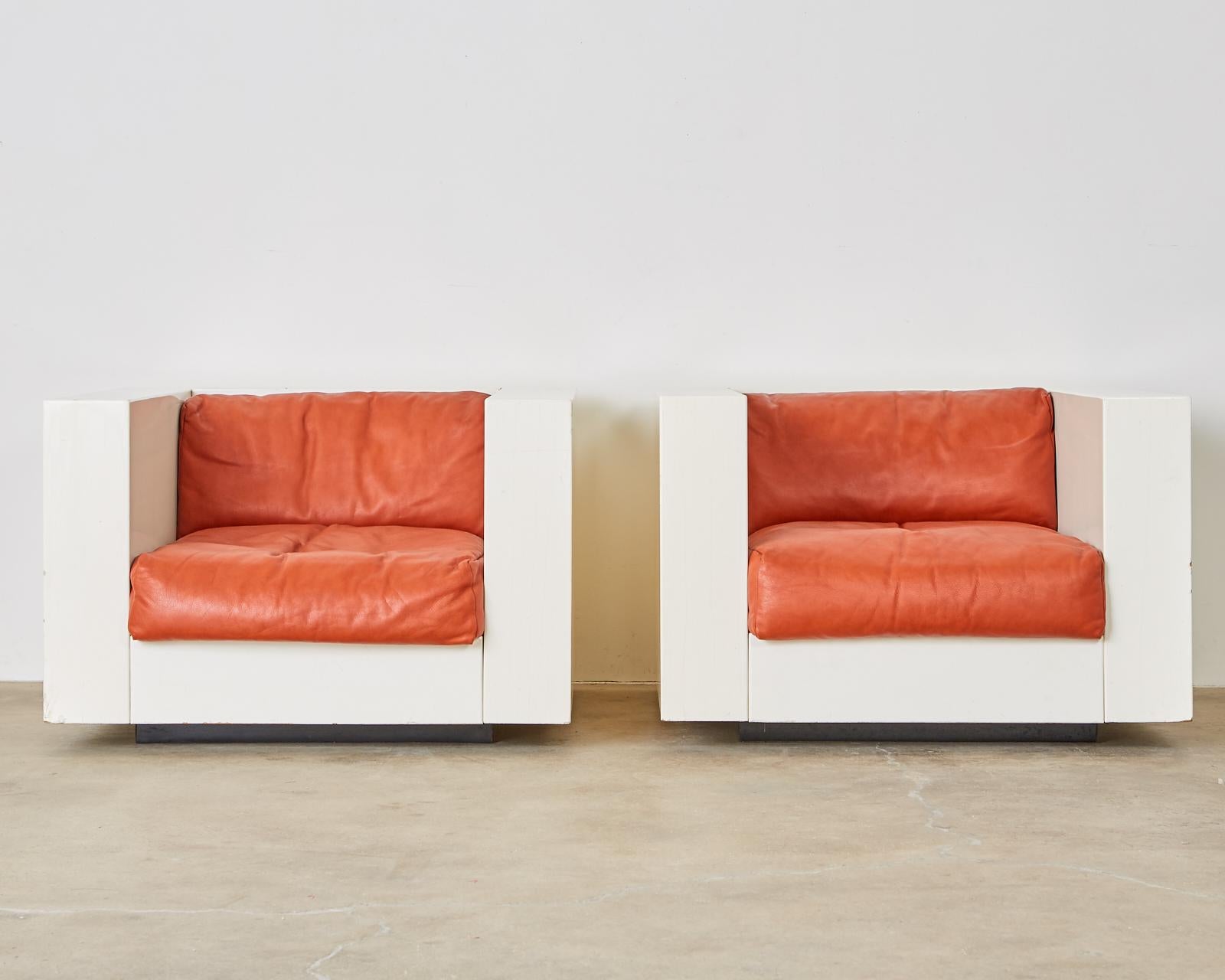 Mid-Century Modern Pair of Massimo and Lella Vignelli for Poltronova Saratoga Cube Chairs