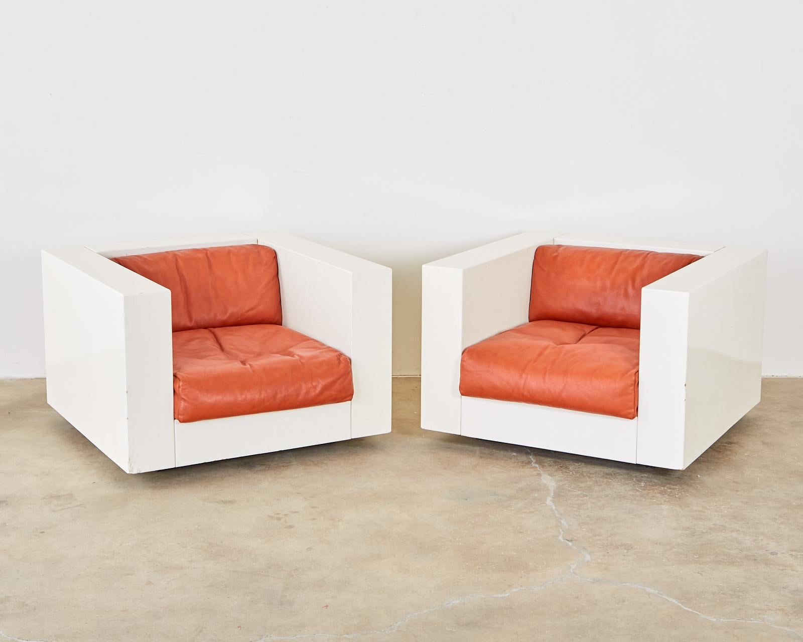 Italian Pair of Massimo and Lella Vignelli for Poltronova Saratoga Cube Chairs
