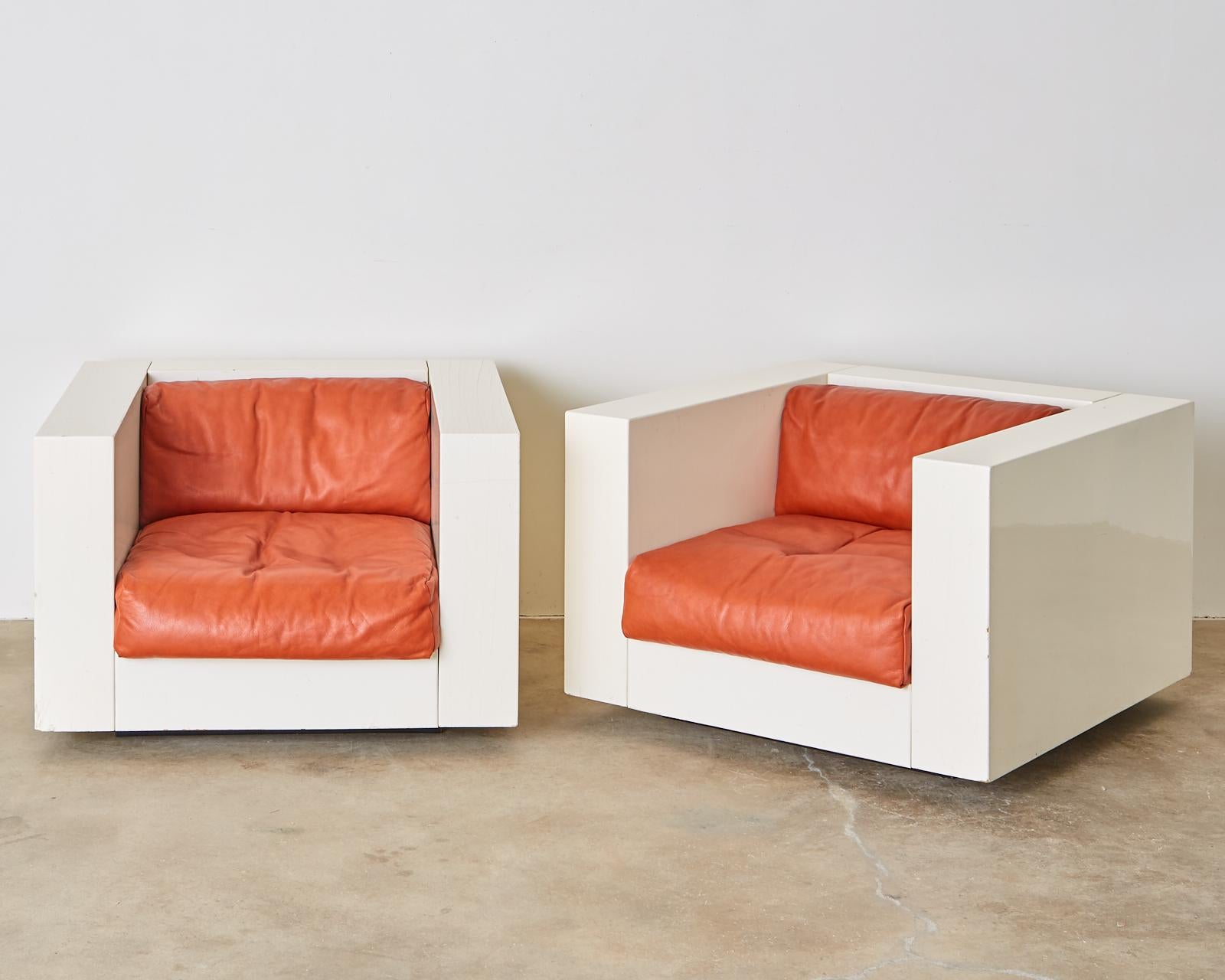 Lacquered Pair of Massimo and Lella Vignelli for Poltronova Saratoga Cube Chairs