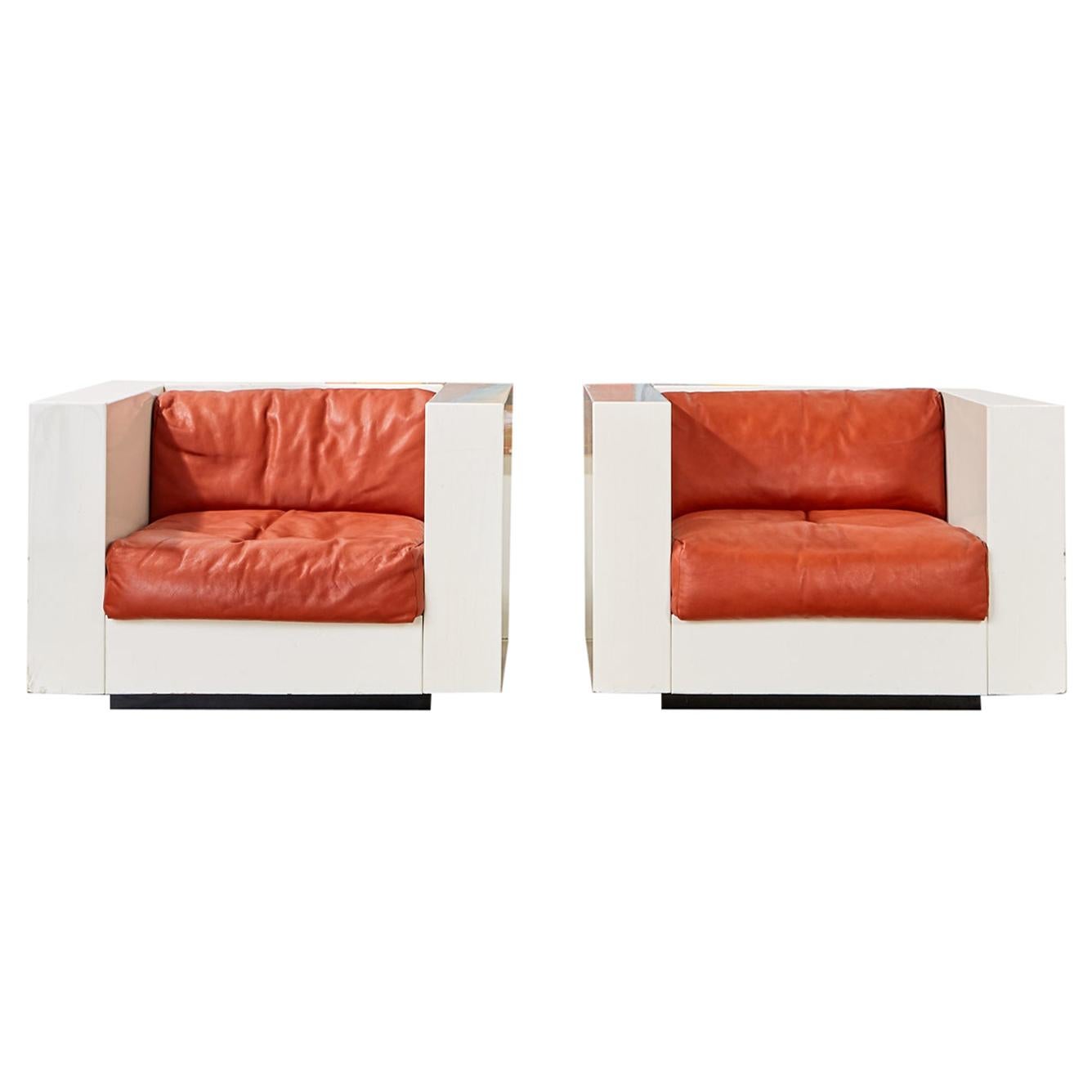 Pair of Massimo and Lella Vignelli for Poltronova Saratoga Cube Chairs