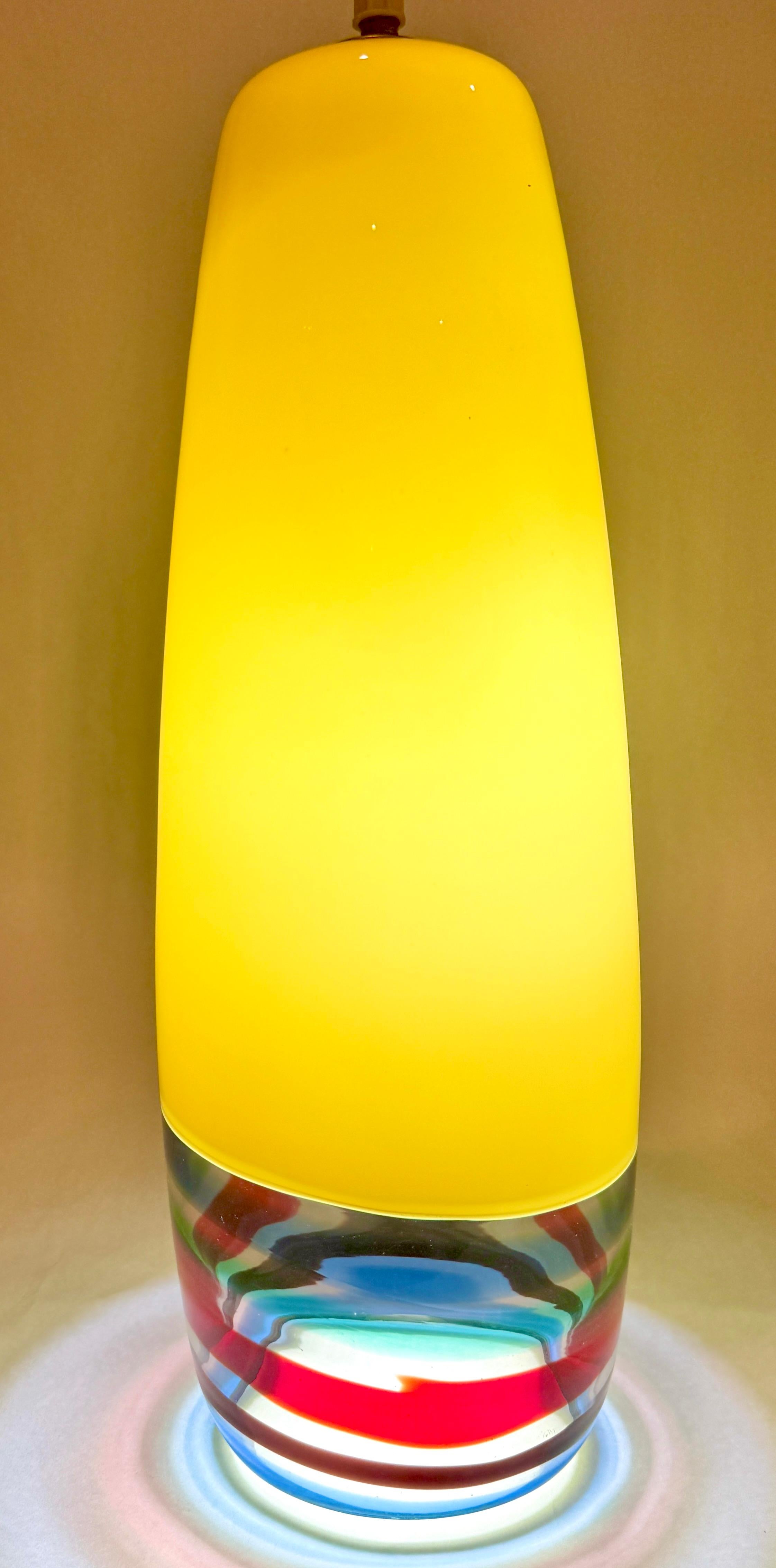 Pair Of Massimo Vignelli for Venini Multicolor Glass Pendant Lights For Sale 3