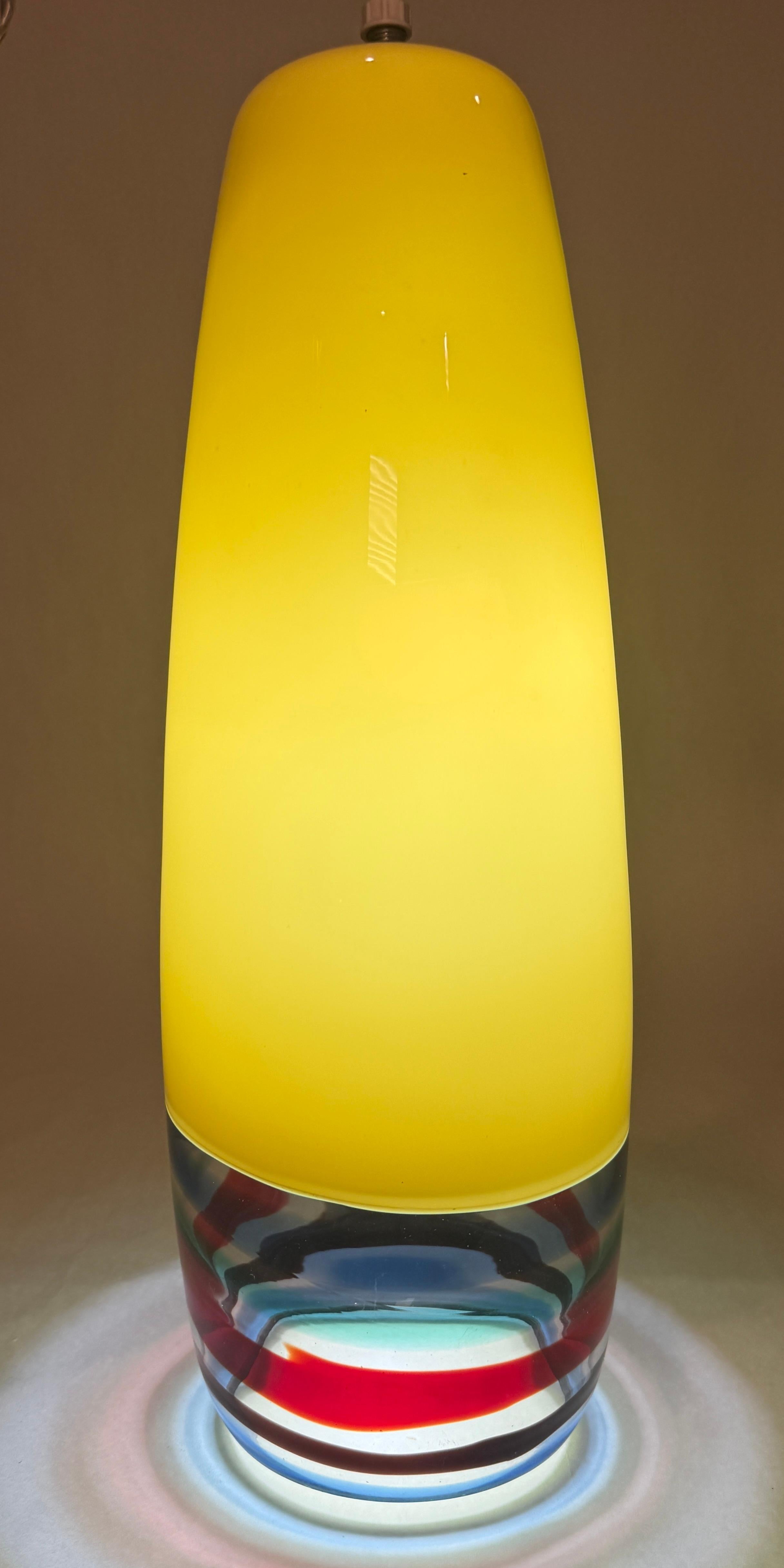 Pair Of Massimo Vignelli for Venini Multicolor Glass Pendant Lights For Sale 4