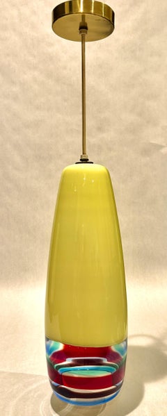 Pair Of Massimo Vignelli for Venini Multicolor Glass Pendant Lights