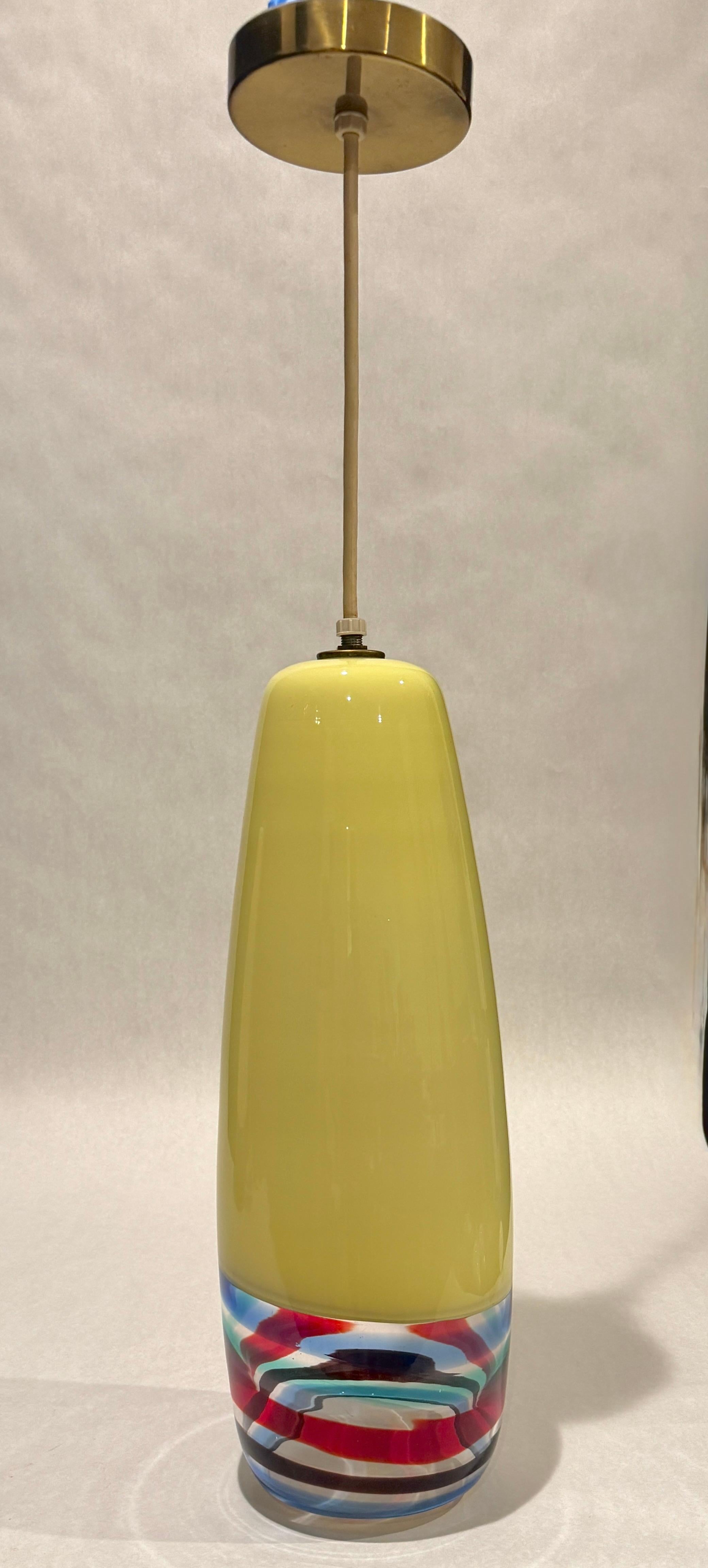 Pair Of Massimo Vignelli for Venini Multicolor Glass Pendant Lights For Sale 1