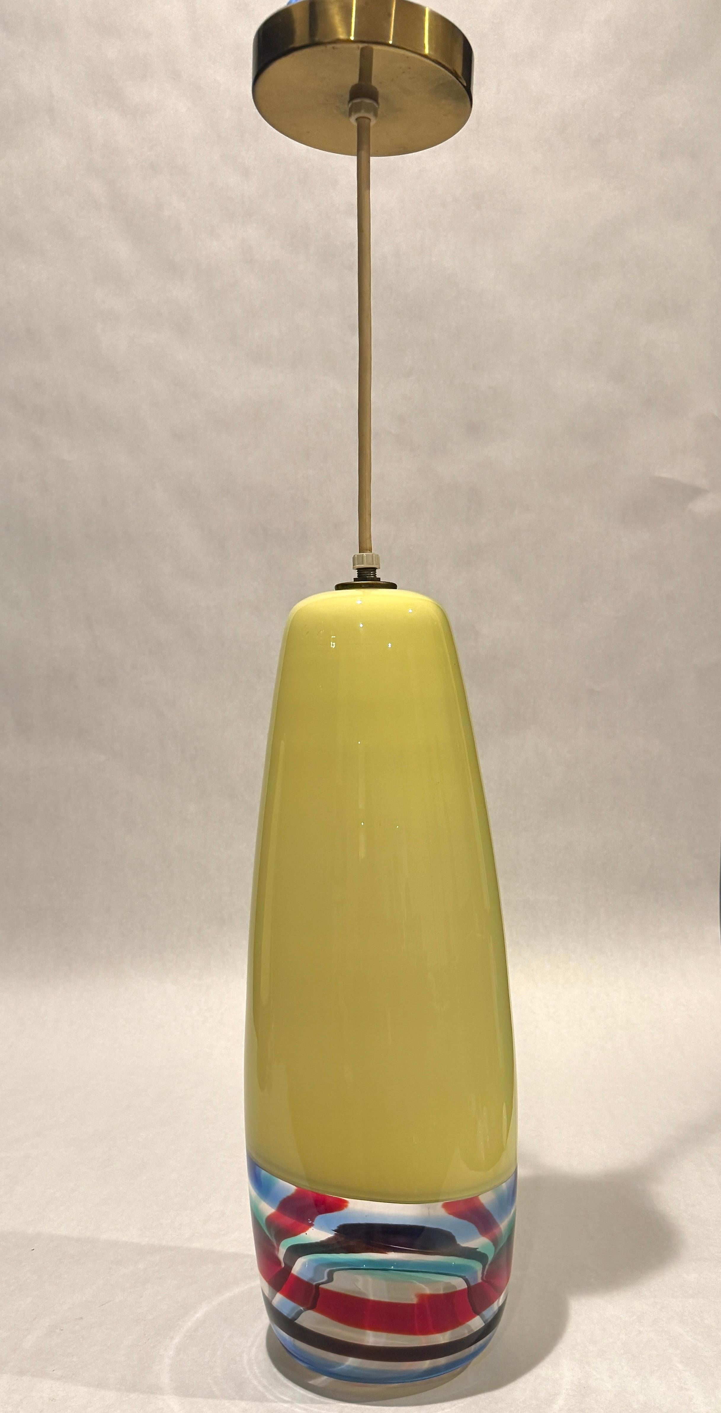 Pair Of Massimo Vignelli for Venini Multicolor Glass Pendant Lights For Sale 2