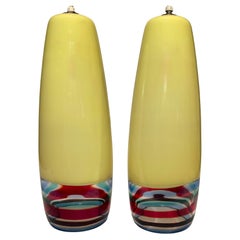Pair Of Massimo Vignelli for Venini Multicolor Glass Pendant Lights