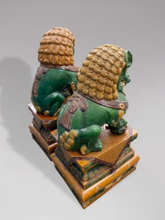 Pair of Massive 20th Century Oriental Ceramic Foo Dogs or Temple Lions
