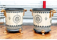 Pair of Massive Antique Tole Planters with Bronze Mounts