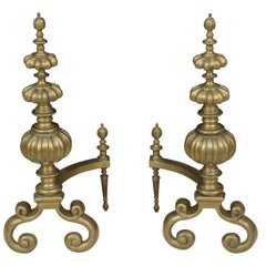 Pair of Massive Baroque Style Solid Brass Andirons