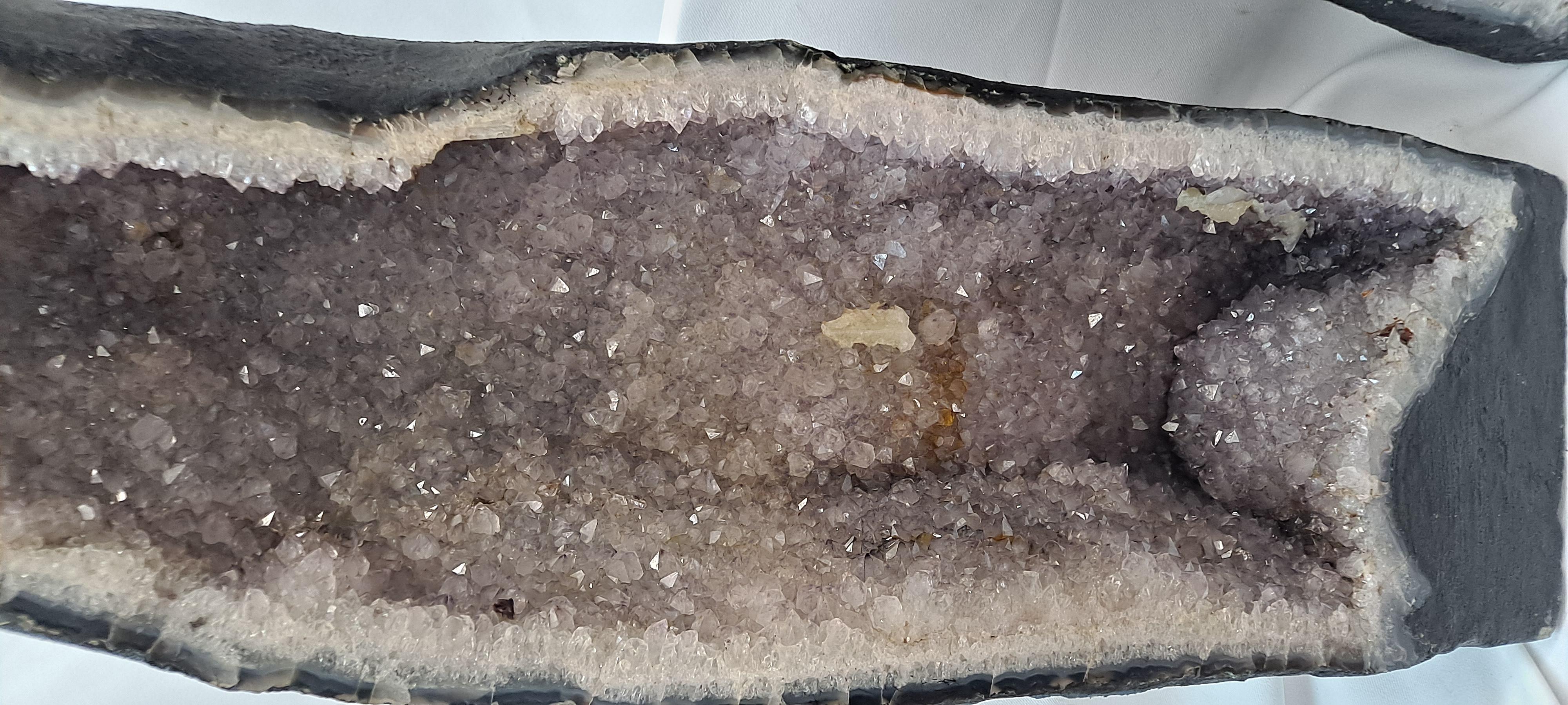 Rock Crystal Pair of Massive Brazilian Cathedral Geodes  For Sale