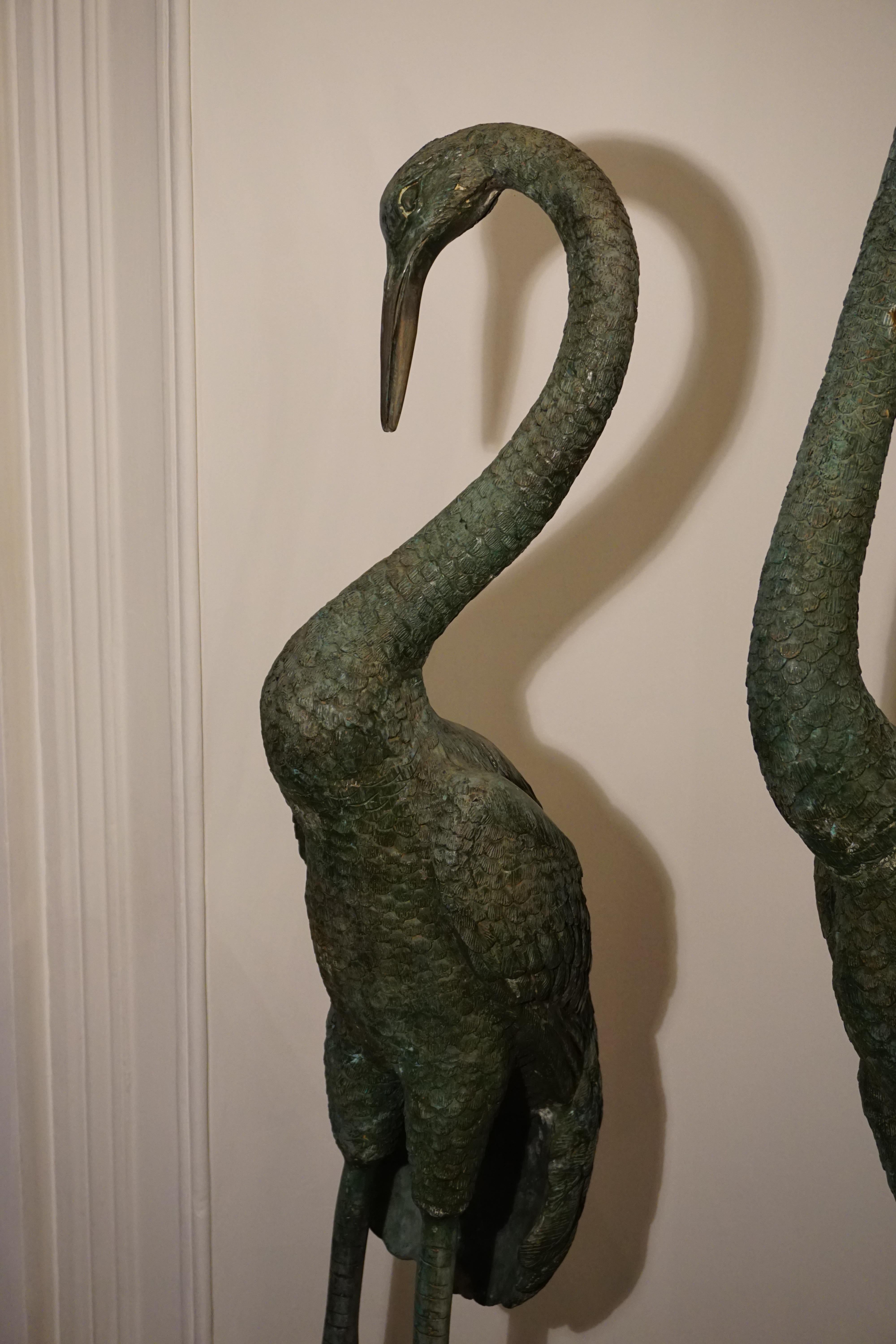 German Pair of Massive Bronze Crane Sculptures For Sale