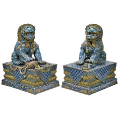 Pair of Massive Chinese Cloisonné Enamel Guardian Lions