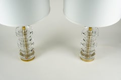 Pair of Carl Fagerlund Crystal Disc Orrefors Lamps, Carl Fagerlund, Sweden, 1970