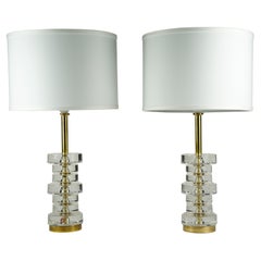 Pair of Carl Fagerlund Crystal Disc Orrefors Lamps, Carl Fagerlund, Sweden, 1970
