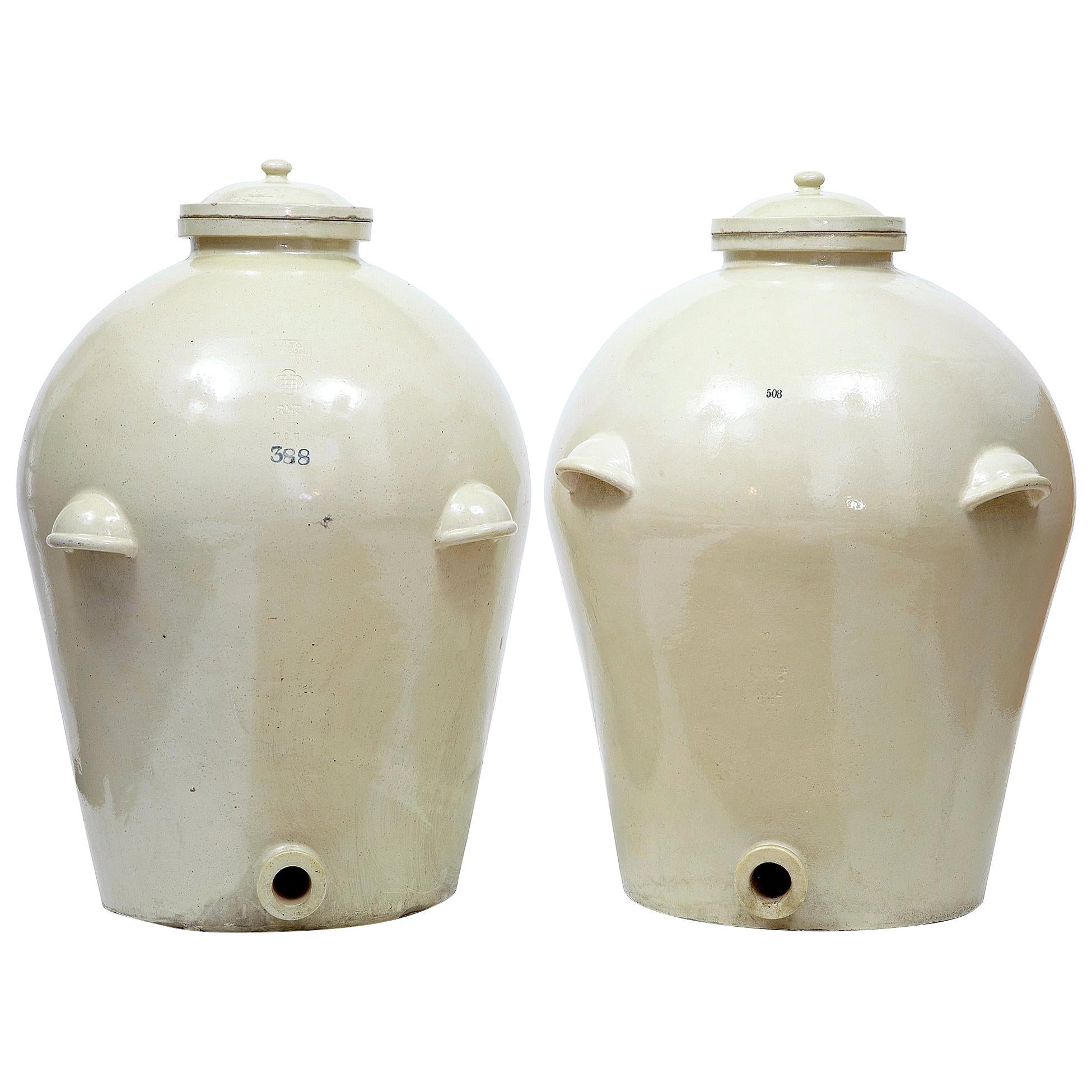 Pair of Massive Doulton of London RMS Shipping Stoneware Alcohol Jars