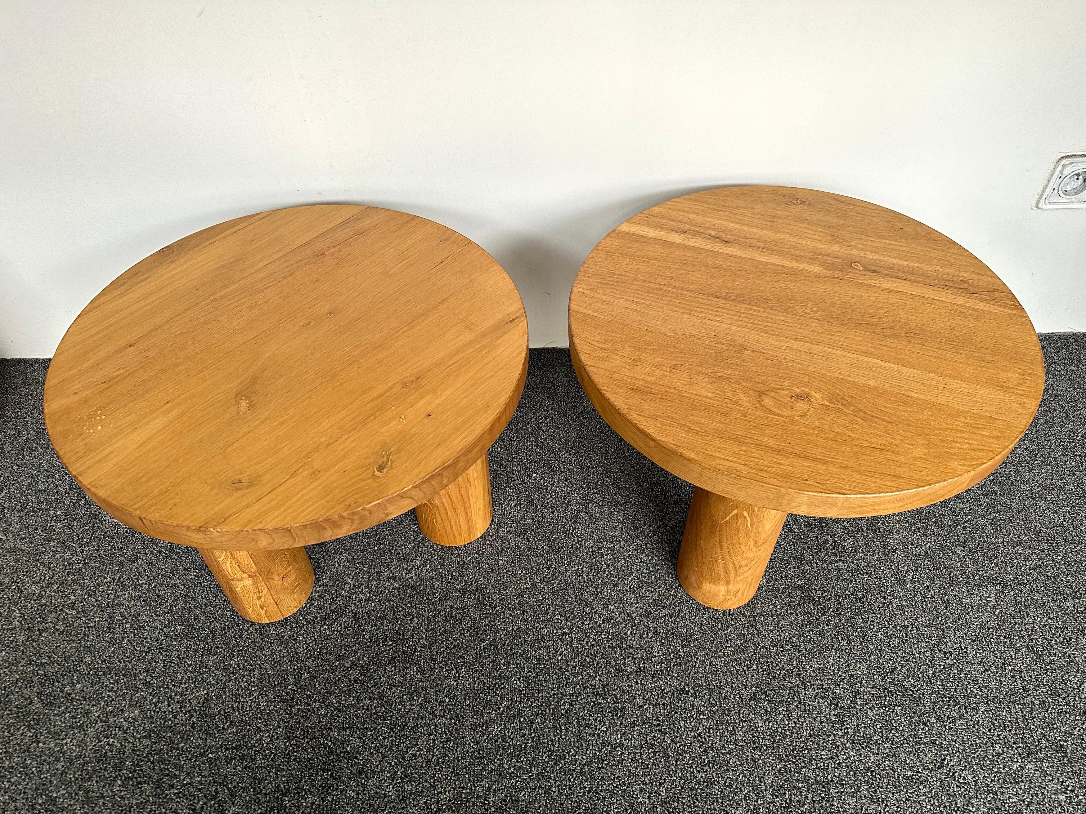 Pair of Massive Elm Wood Side Tables. France, 1960s For Sale 6