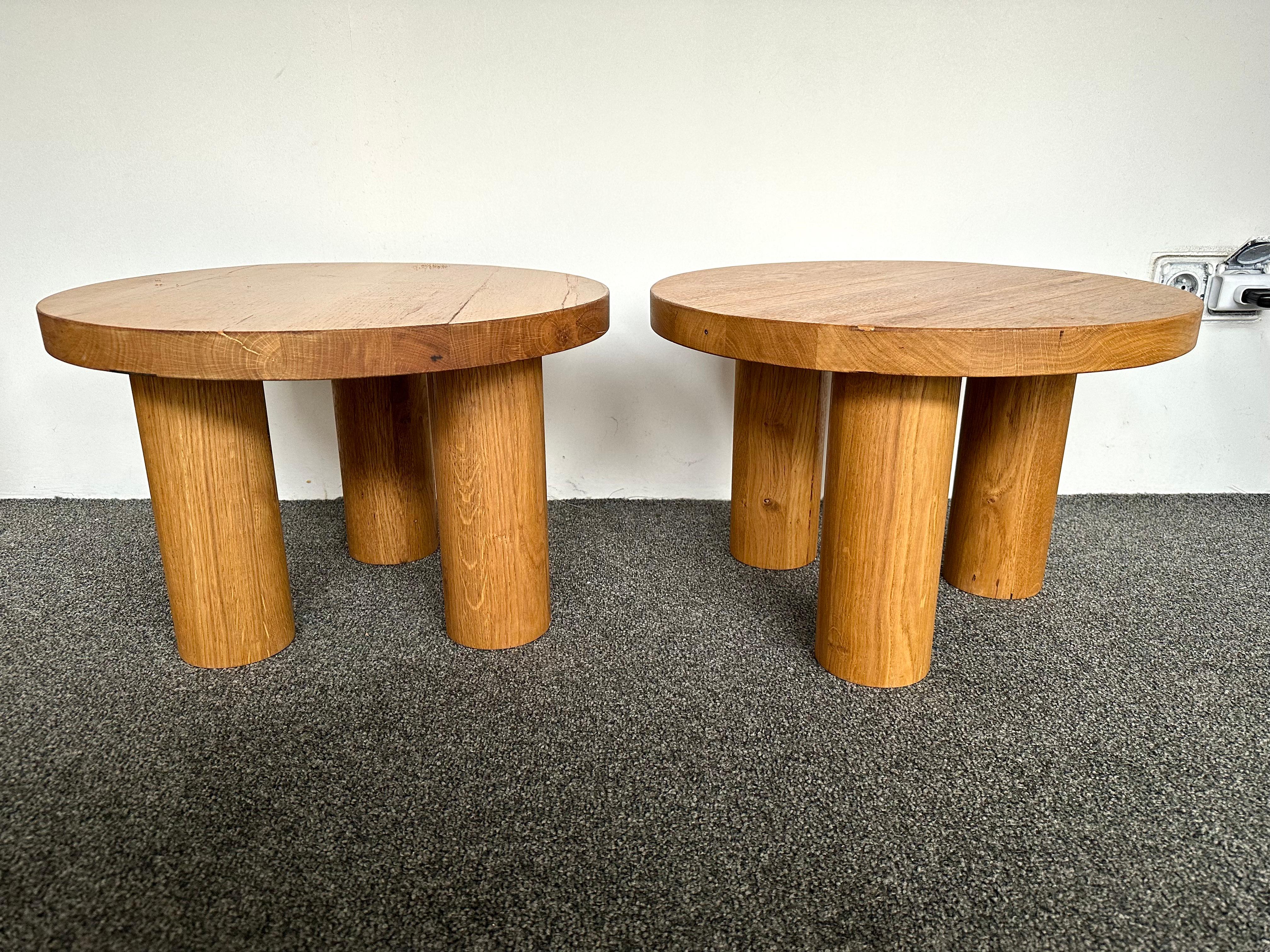 French Pair of Massive Elm Wood Side Tables. France, 1960s For Sale