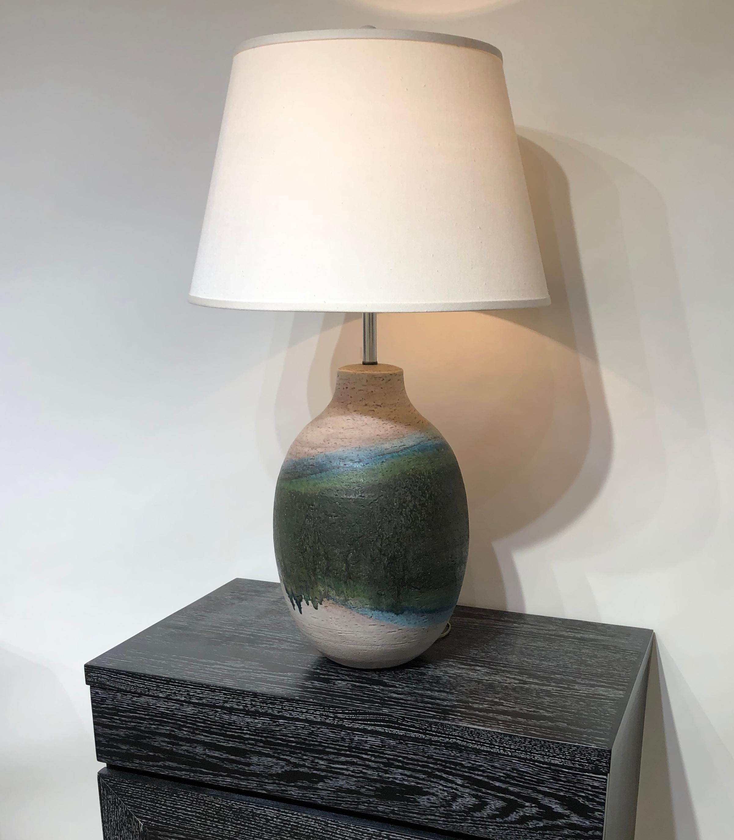 Italian Pair of Massive Fantoni Signed Ceramic Handmade Glazed Lamps