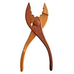 Pair of Massive Folk Art Carved Walnut and Maple Split-Joint Pliers