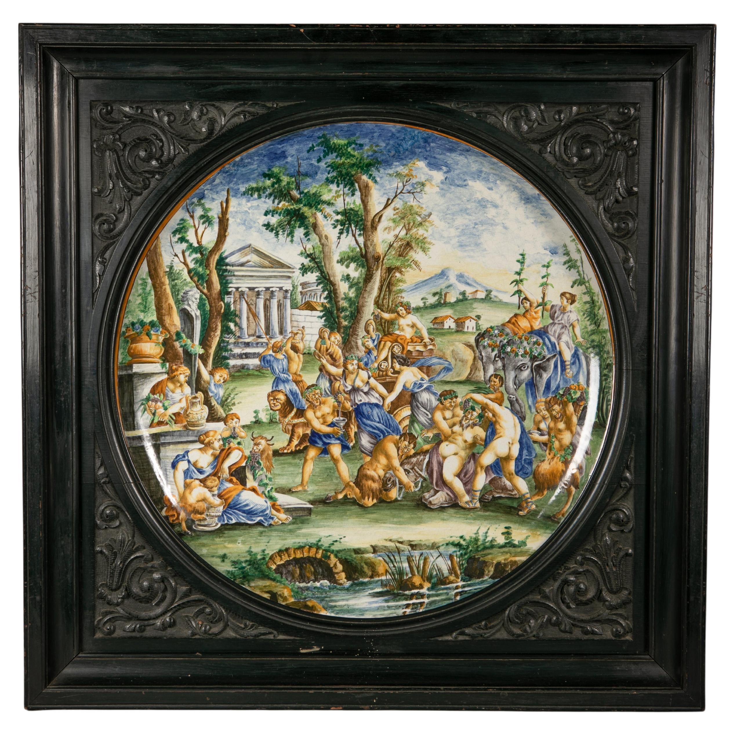 Pair of Massive Framed Italian Majolica Chargers, Circa 1880